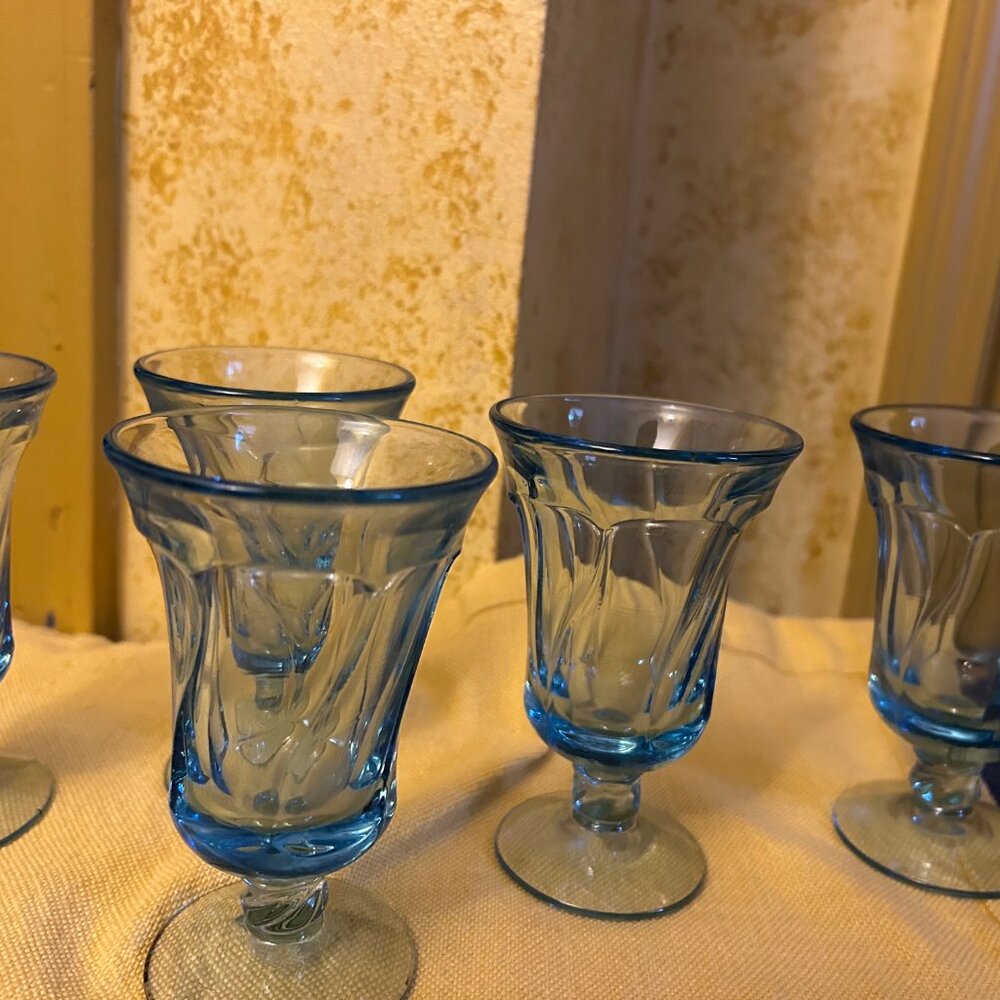 Vintage Goblets Fostoria Jamestown Blue  swirl pattern  5in tall - Picture 5 of 7